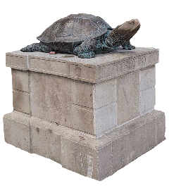a low resolution rotating gif of the testudo statue outside the main library which floats across the screen